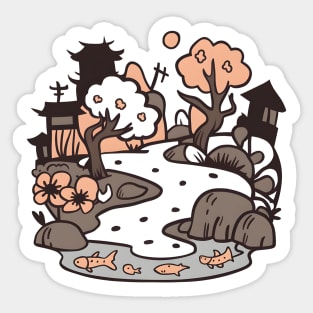 Japanese Mysterious Garden at Twilight Sticker